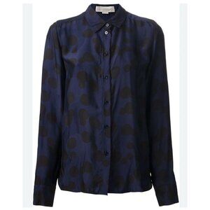 Stella McCartney Navy Blue and Black Polka Dot Silk Blouse